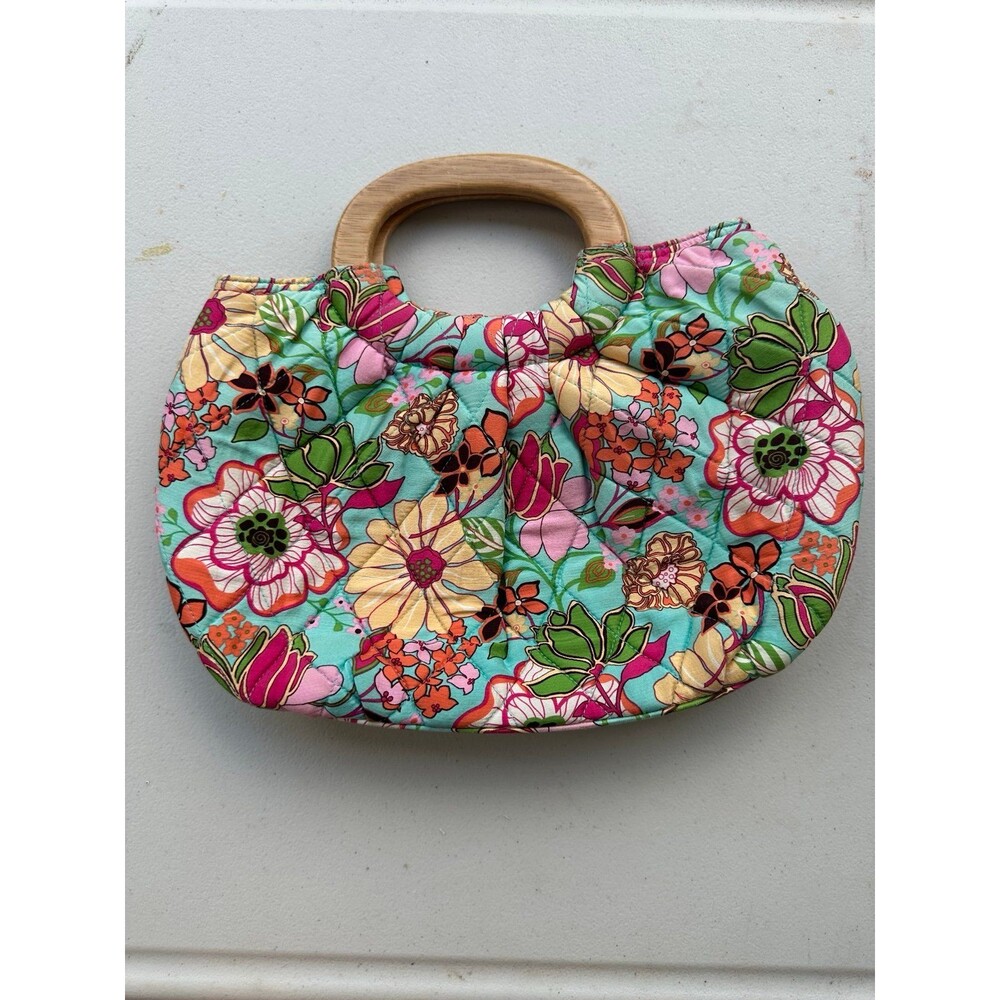 Vera Bradley Retired Tropical Silk Limited Edition Wooden Handles Kelly Handbag